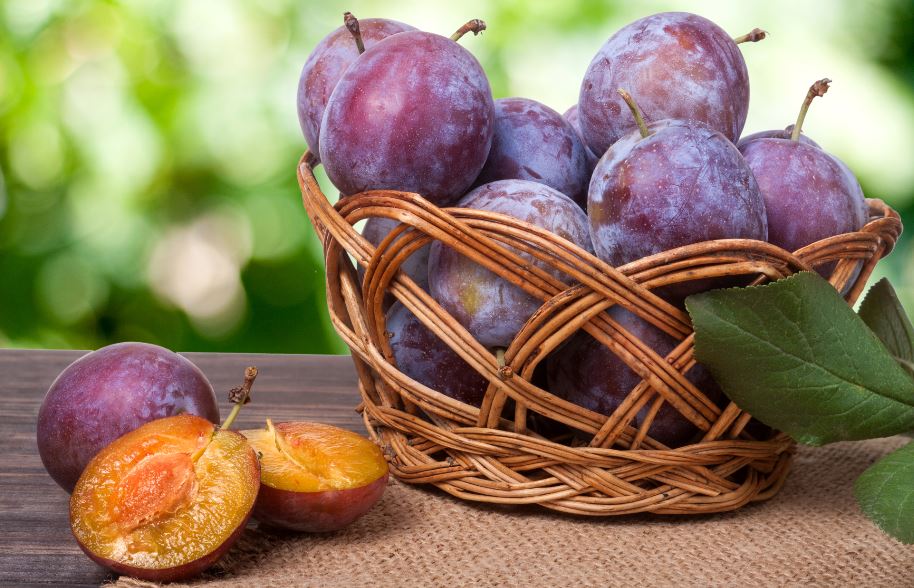 Cesta con ciruelas.