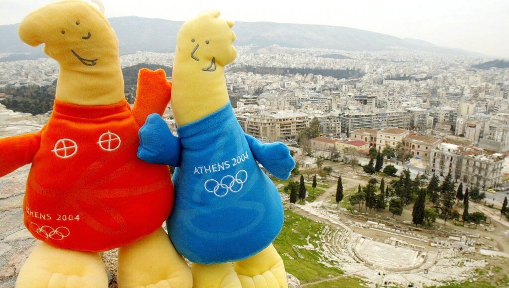 Atenea y Febo, mascotas olímpicas de 2004.